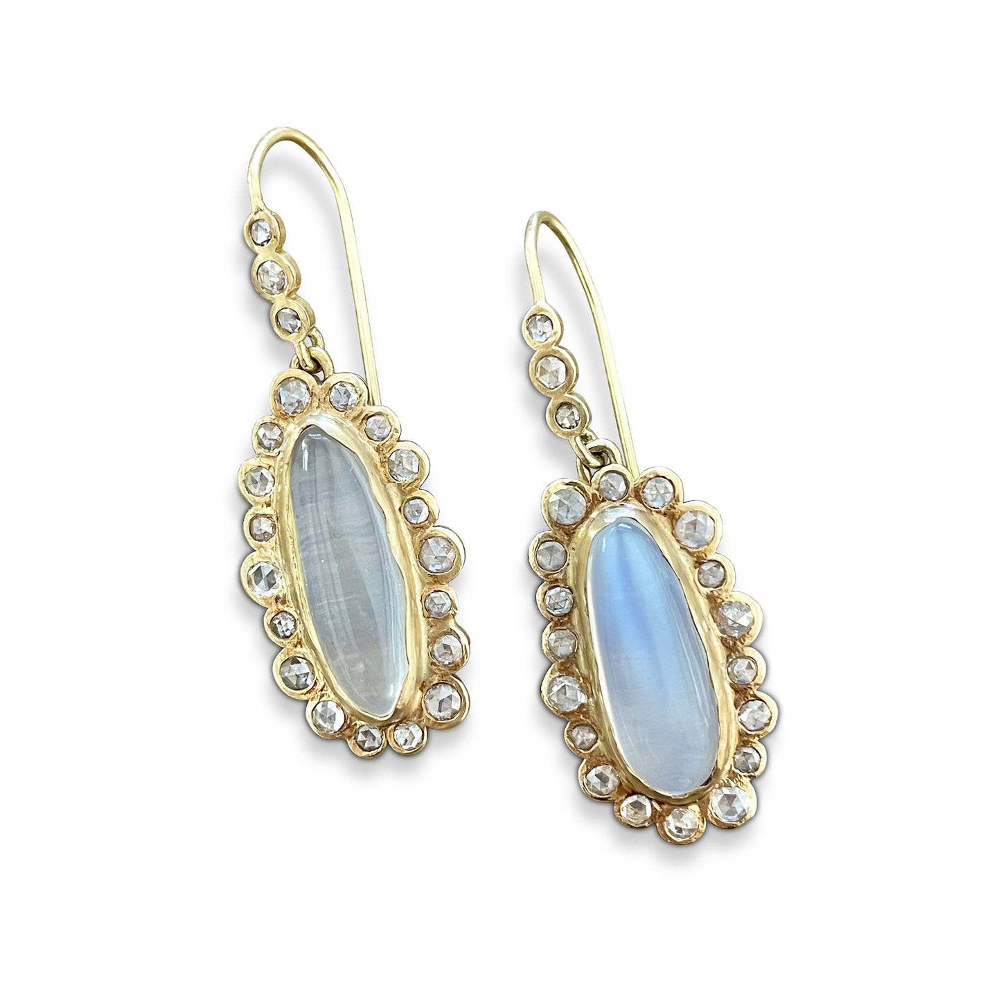 Moonstone and Rose Cut Diamond Drop Earrings