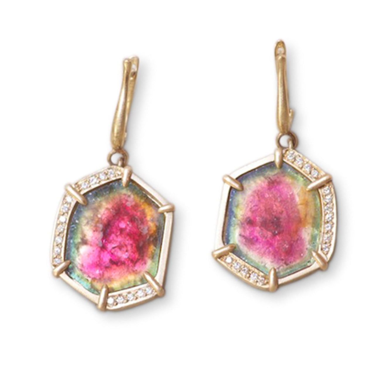 Watermelon Tourmaline Slice Earrings