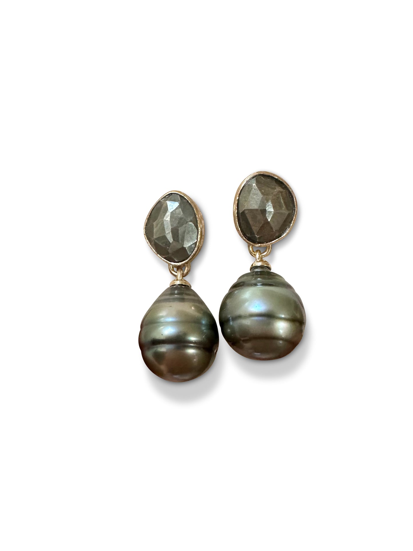Pyrite and Tahitian Pearl Drop Earrings