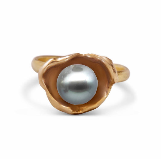 Blue Tahitian Pearl Watercast Oyster Ring Benefitting Ocean Conservation