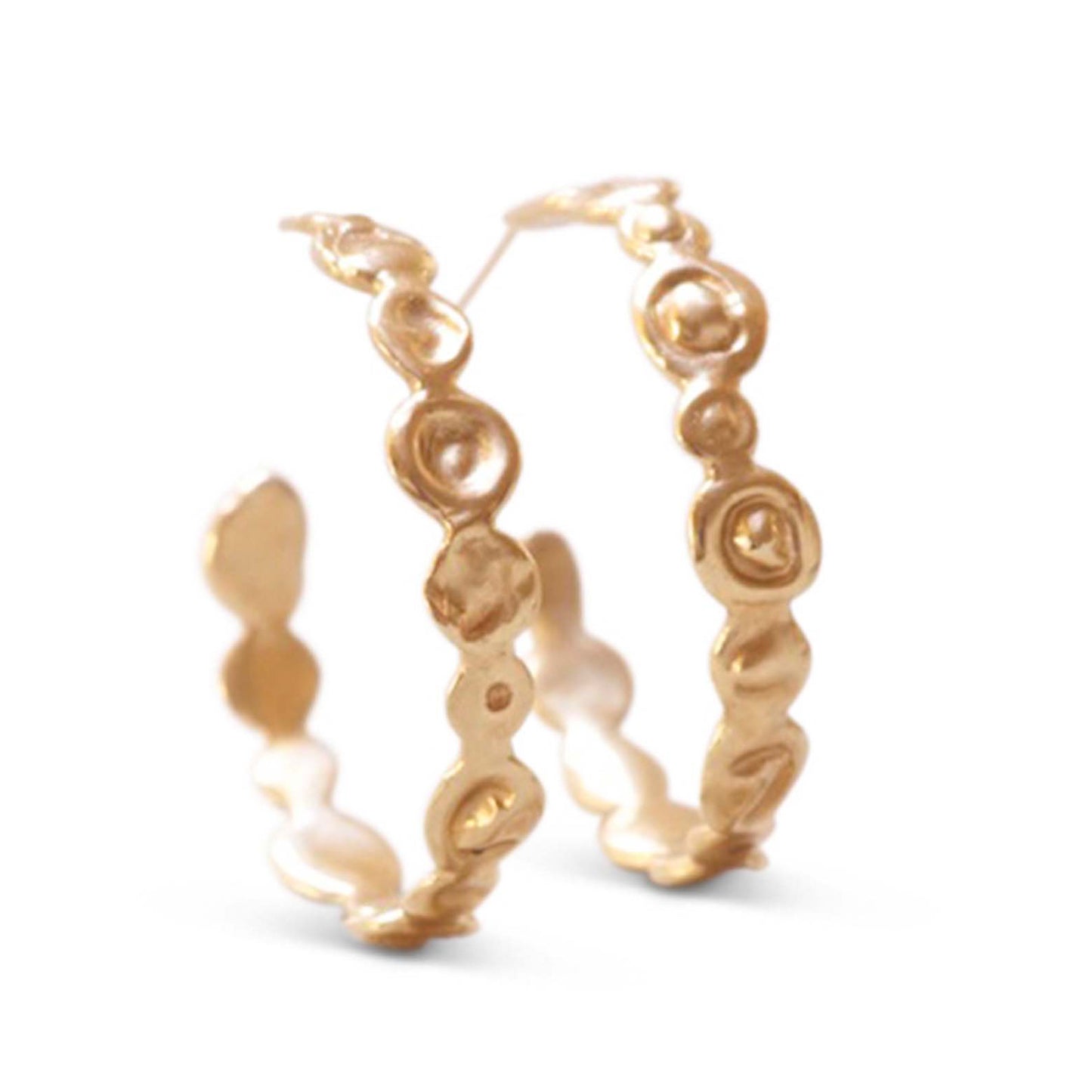 Large Gold Watercast Pebble Hoop Earrings