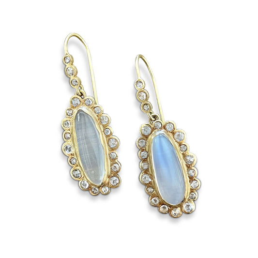 Moonstone and Rose Cut Diamond Drop Earrings