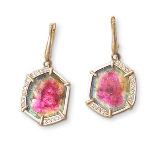 Watermelon Tourmaline Slice Earrings