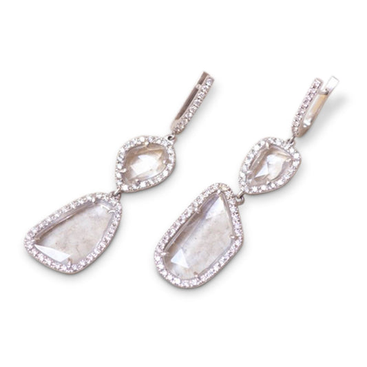 White Sapphire and Diamond Geometric Earrings